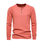 Men's Long Sleeve Henley Shirt Waffle Texture Casual Fit