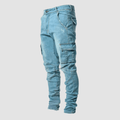 Men's Slim Fit Cargo Jeans Tapered Streetwear Denim Trousers