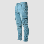 Men's Slim Fit Cargo Jeans Tapered Streetwear Denim Trousers