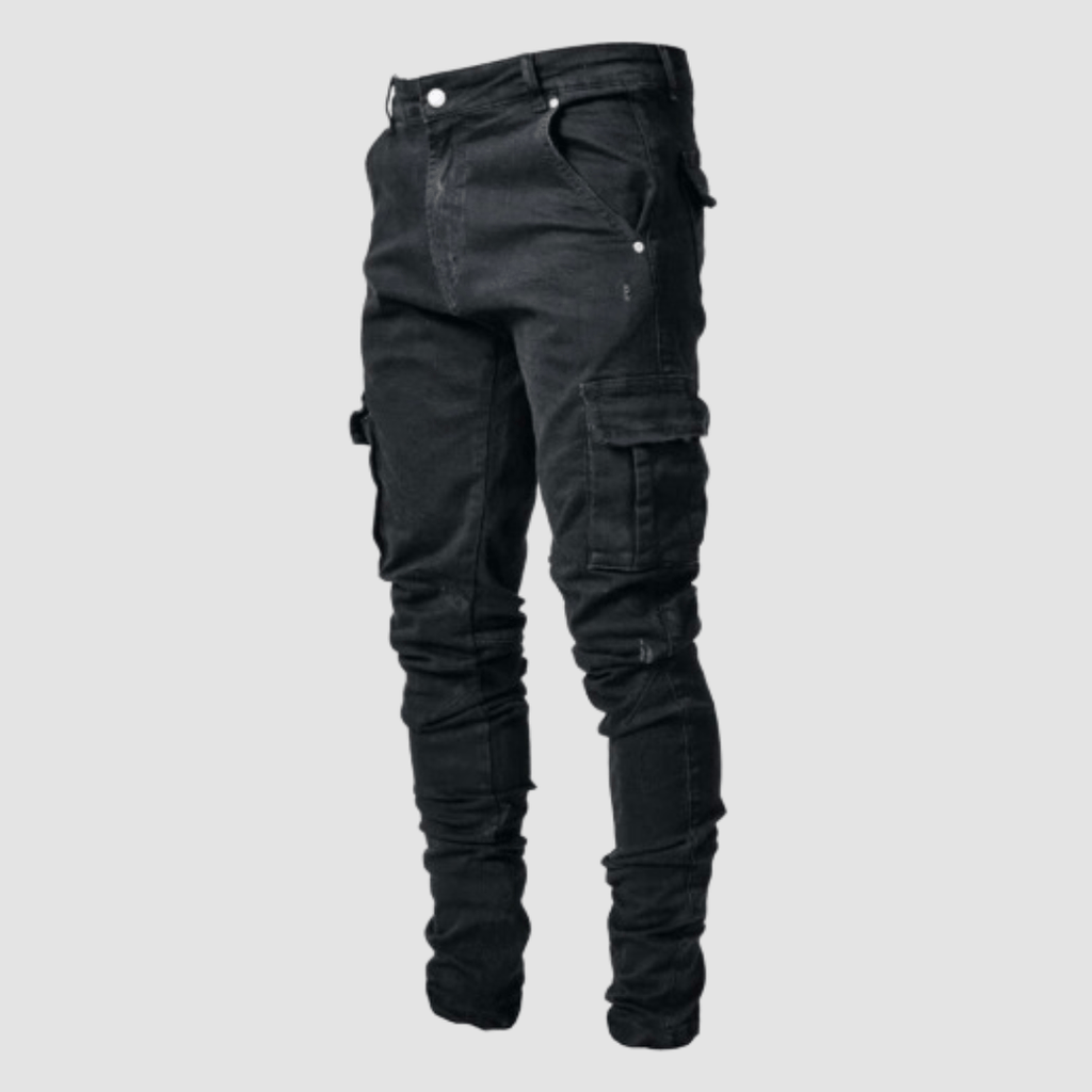 Men's Slim Fit Cargo Jeans Tapered Streetwear Denim Trousers