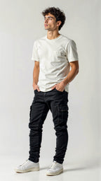 Men's Slim Fit Cargo Jeans Tapered Streetwear Denim Trousers