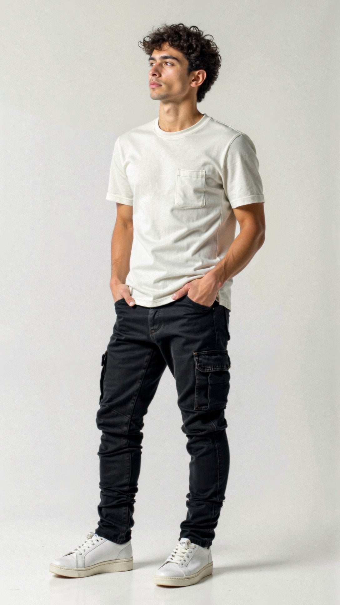 Men's Slim Fit Cargo Jeans Tapered Streetwear Denim Trousers