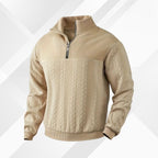 Men's Cable Knit Half Zip Sweater with Textured Yoke