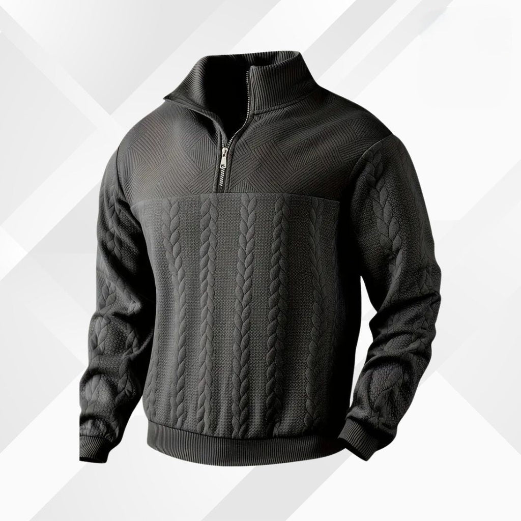 Men's Cable Knit Half Zip Sweater with Textured Yoke