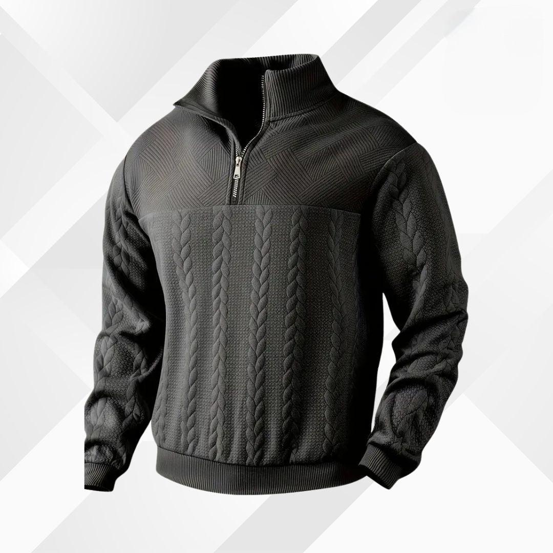 Men's Cable Knit Half Zip Sweater with Textured Yoke