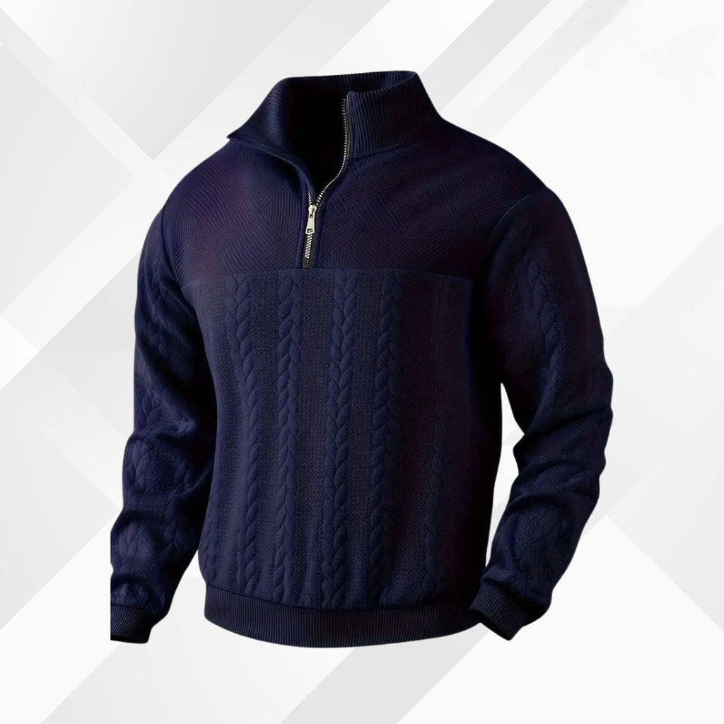 Men's Cable Knit Half Zip Sweater with Textured Yoke