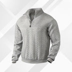 Men's Cable Knit Half Zip Sweater with Textured Yoke