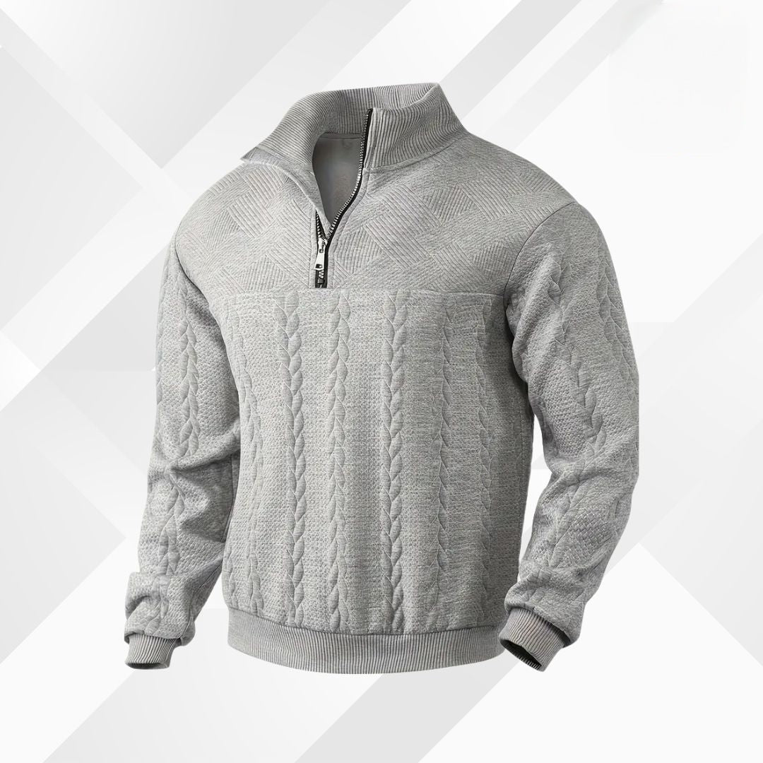 Men's Cable Knit Half Zip Sweater with Textured Yoke