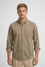 Men's Textured Shirt Rolled Sleeve Chest Pocket Casual Top