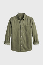 Men's Textured Shirt Rolled Sleeve Chest Pocket Casual Top