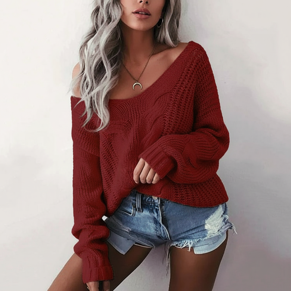 Women's Oversized Openwork Sweater with Cable Texture
