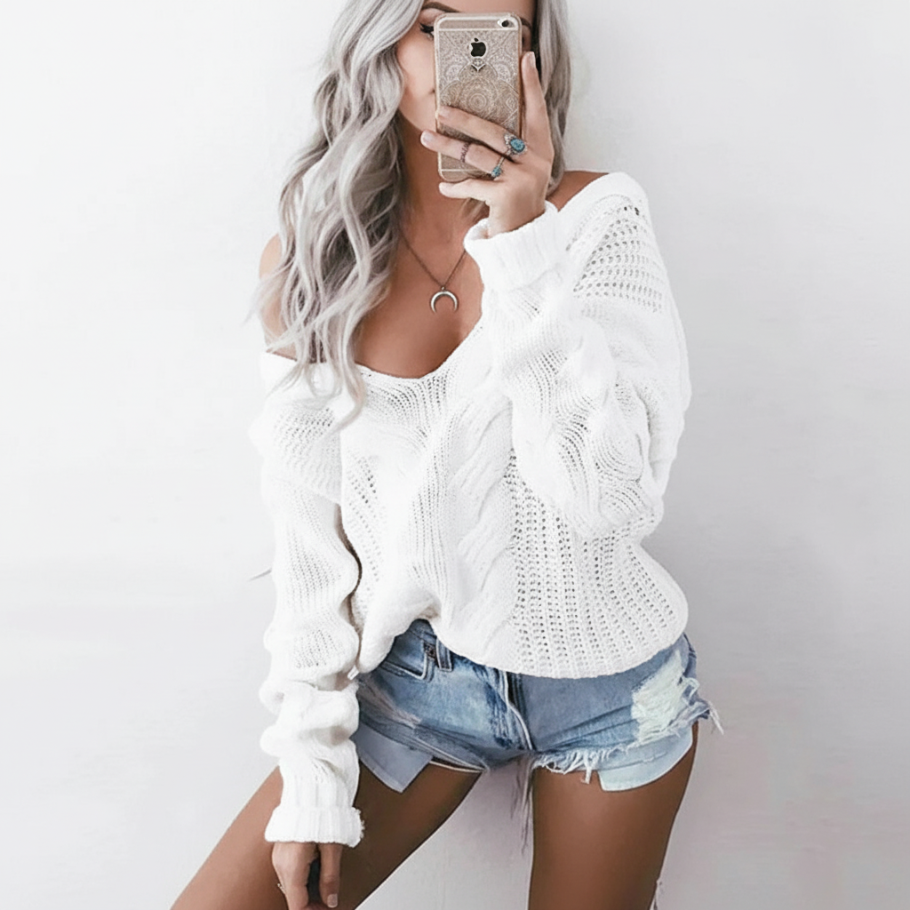 Women's Oversized Openwork Sweater with Cable Texture