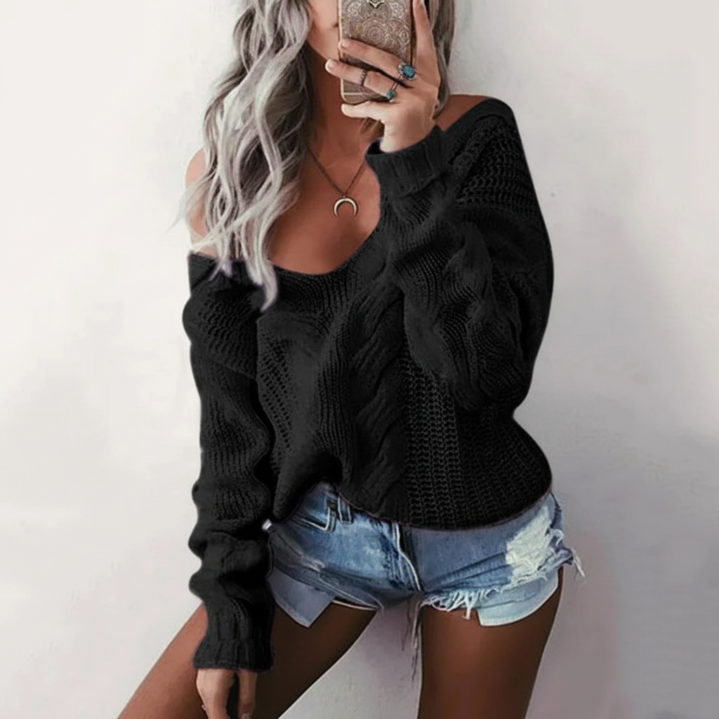Women's Oversized Openwork Sweater with Cable Texture