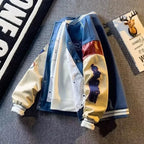 Men's Patchwork Jacket Embroidered Casual Button Up Lightweight Streetwear