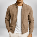 Men's Suede Leather Bomber Jacket Slim Fit Zip Up