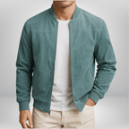 Men's Suede Leather Bomber Jacket Slim Fit Zip Up