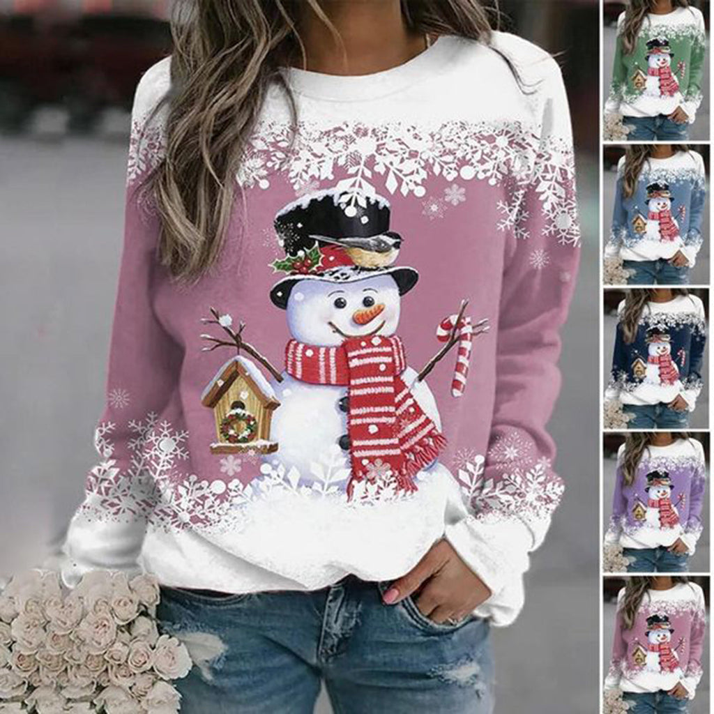 Women's Soft Knit Holiday Sweater with Snowman Design