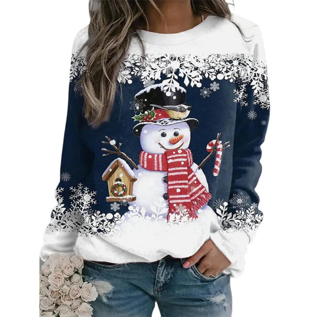 Women's Soft Knit Holiday Sweater with Snowman Design
