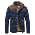 Men's Zip-and-Button Quilted Jacket With Two-Tone Shoulders - Navy Blue