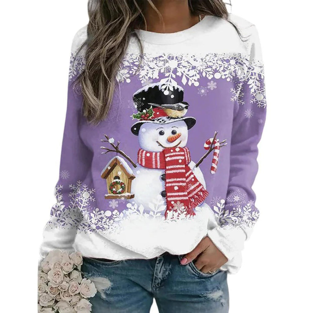Women's Soft Knit Holiday Sweater with Snowman Design
