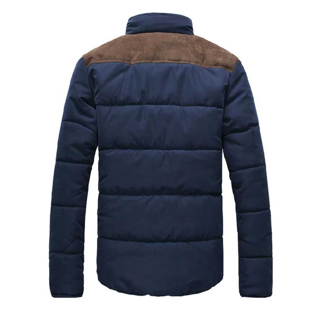 Men's Zip-and-Button Quilted Jacket With Two-Tone Shoulders