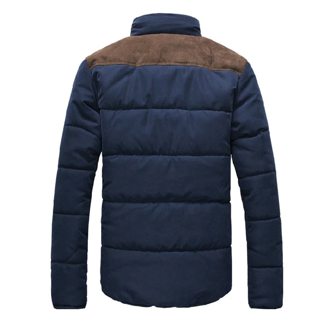 Men's Zip-and-Button Quilted Jacket With Two-Tone Shoulders