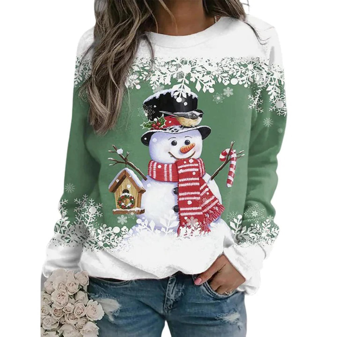 Women's Soft Knit Holiday Sweater with Snowman Design