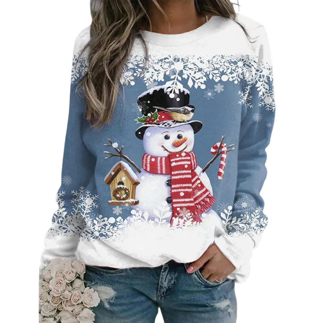 Women's Soft Knit Holiday Sweater with Snowman Design