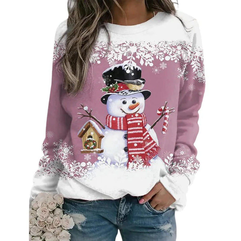 Women's Soft Knit Holiday Sweater with Snowman Design