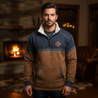 Men's Quarter Zip Fleece Sweater Sherpa Collar Printed Trim