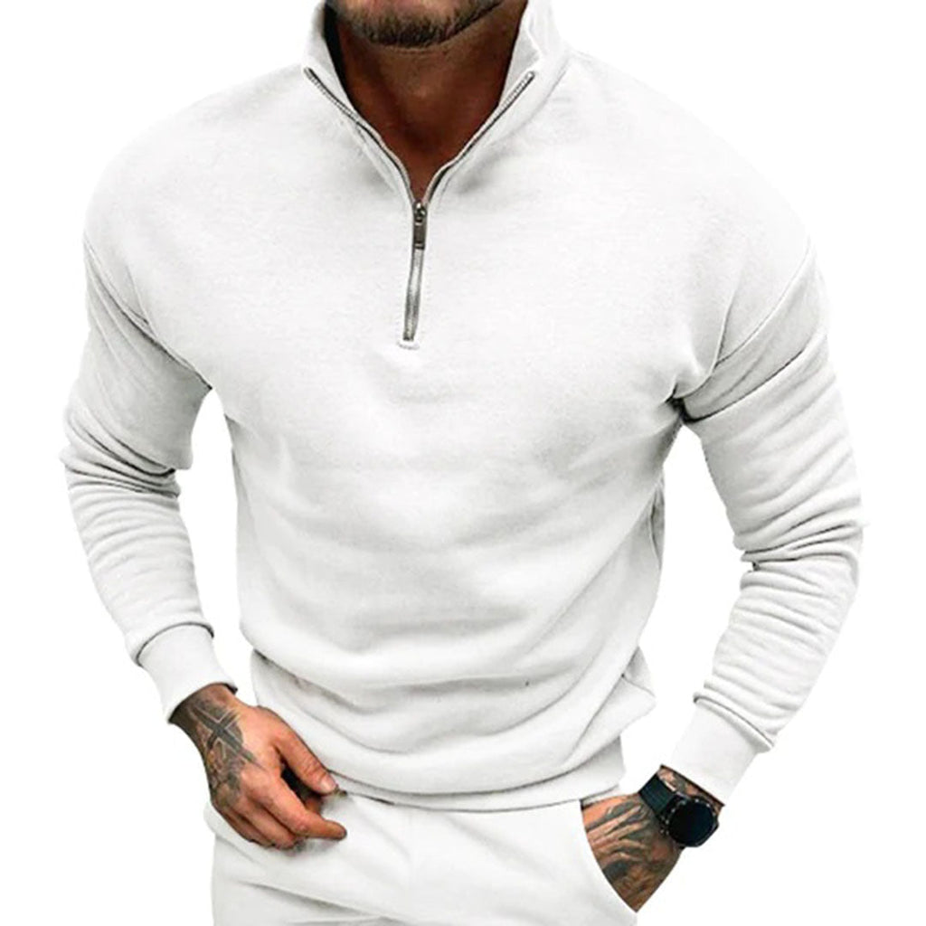Men's Stand Collar Sweater with Streamlined Half Zip
