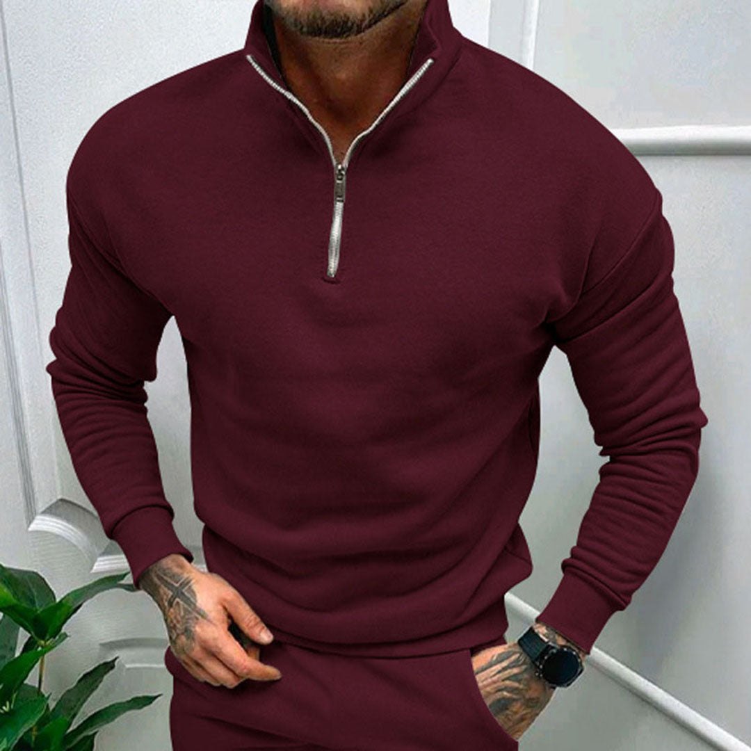 Men's Stand Collar Sweater with Streamlined Half Zip