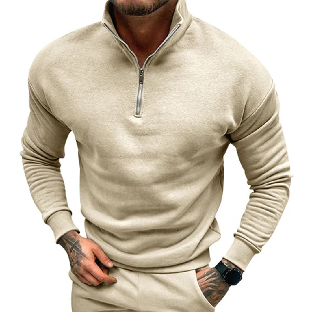 Men's Stand Collar Sweater with Streamlined Half Zip