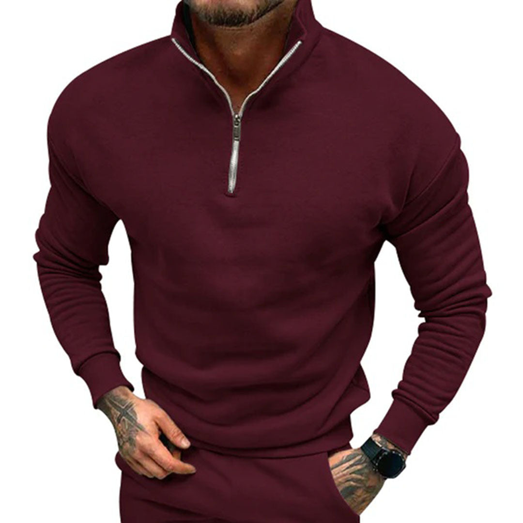 Men's Stand Collar Sweater with Streamlined Half Zip