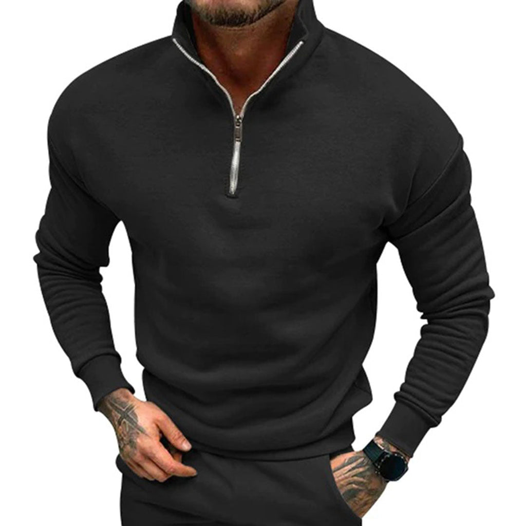 Men's Stand Collar Sweater with Streamlined Half Zip