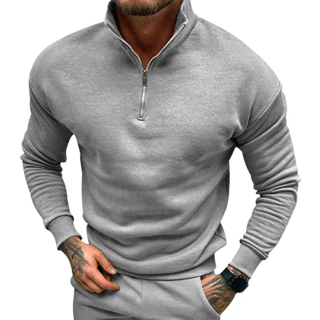 Men's Stand Collar Sweater with Streamlined Half Zip