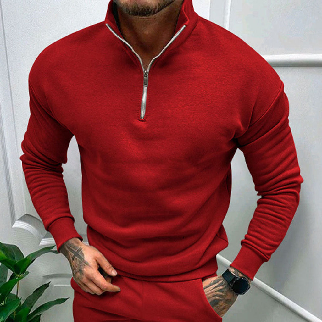Men's Stand Collar Sweater with Streamlined Half Zip