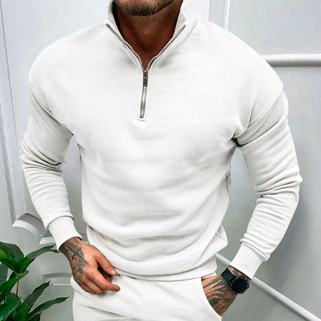 Men's Stand Collar Sweater with Streamlined Half Zip