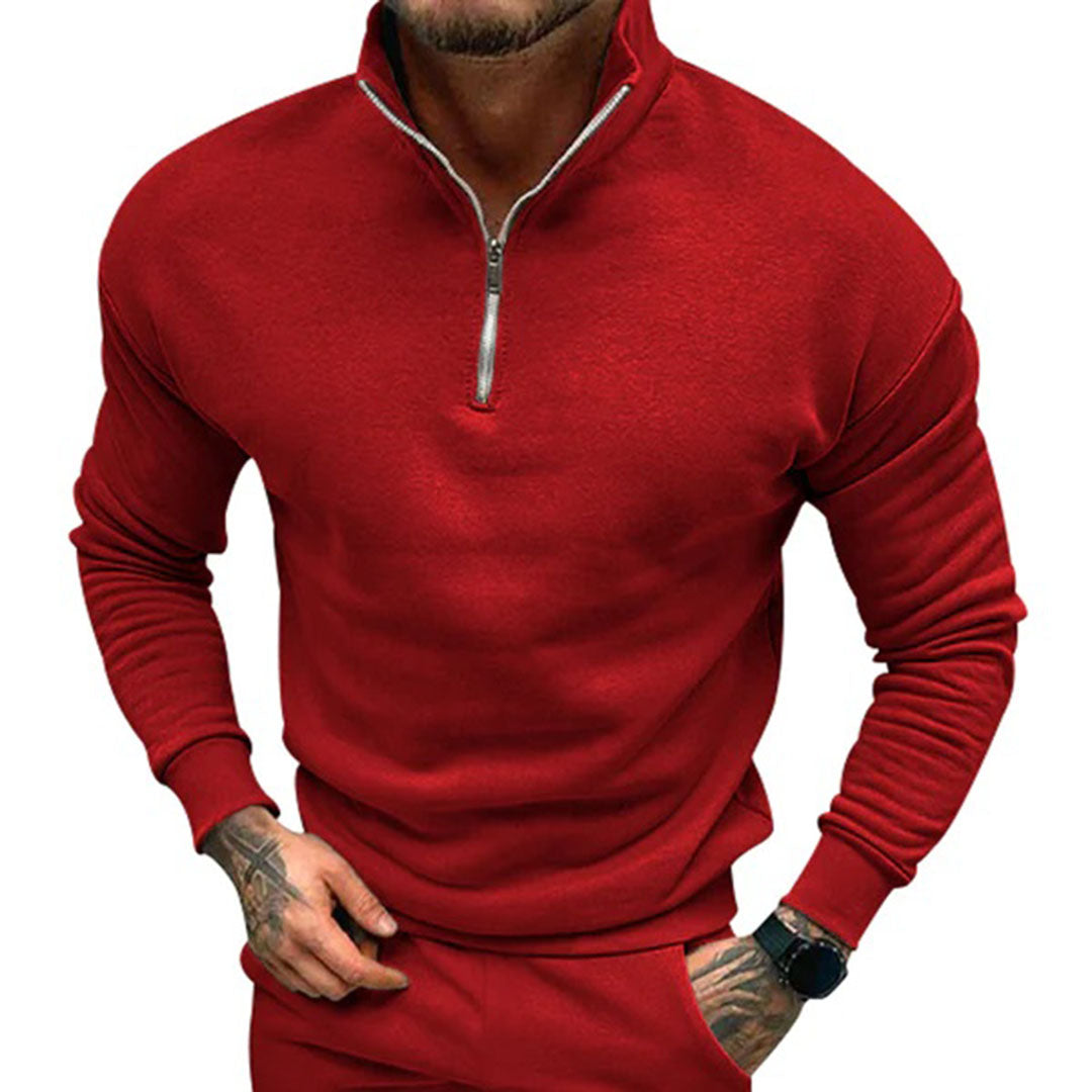 Men's Stand Collar Sweater with Streamlined Half Zip