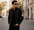 Men's Military Style Stand Collar Jacket with Button Accents