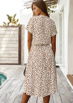 Women's Midi Summer Dress Adjustable Waist Lightweight Printed