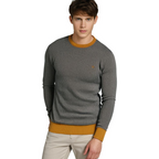 Men's Printed Crew Neck Sweater with Contrast Ribbing