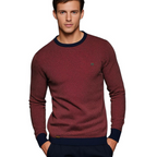 Men's Printed Crew Neck Sweater with Contrast Ribbing