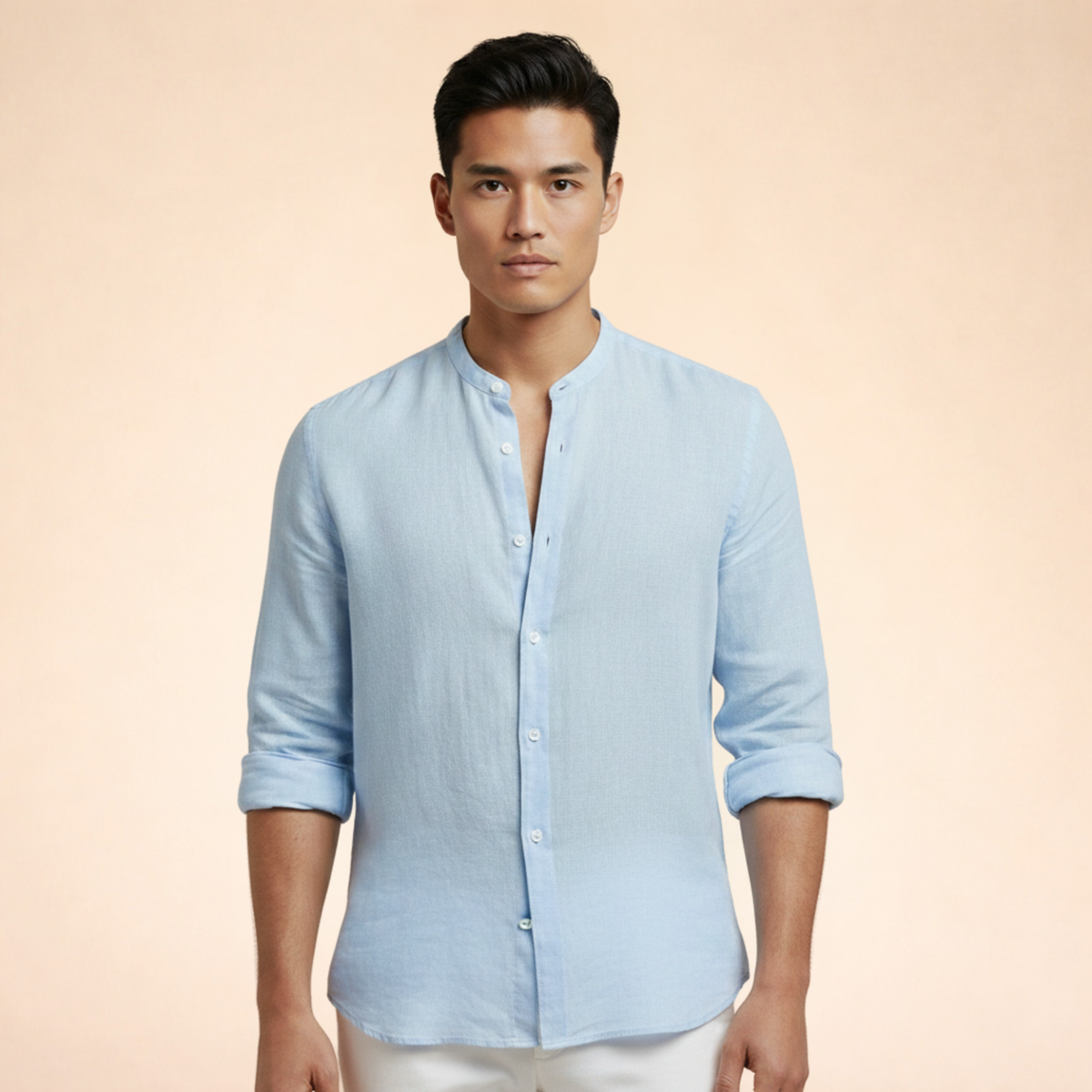 Men's Grand Collar Linen Blend Tailored Casual Shirt