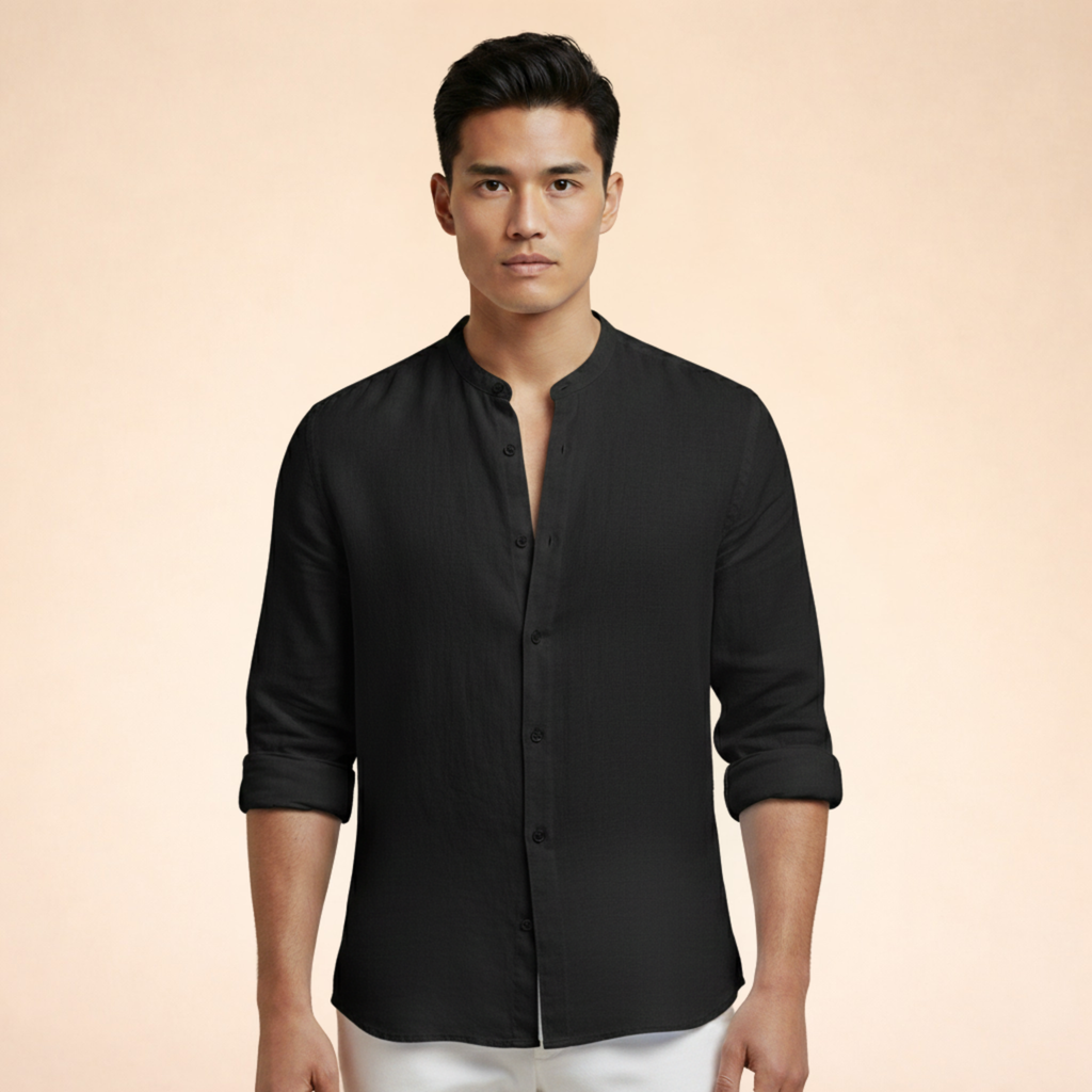 Men's Grand Collar Linen Blend Tailored Casual Shirt