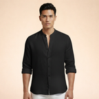 Men's Grand Collar Linen Blend Tailored Casual Shirt