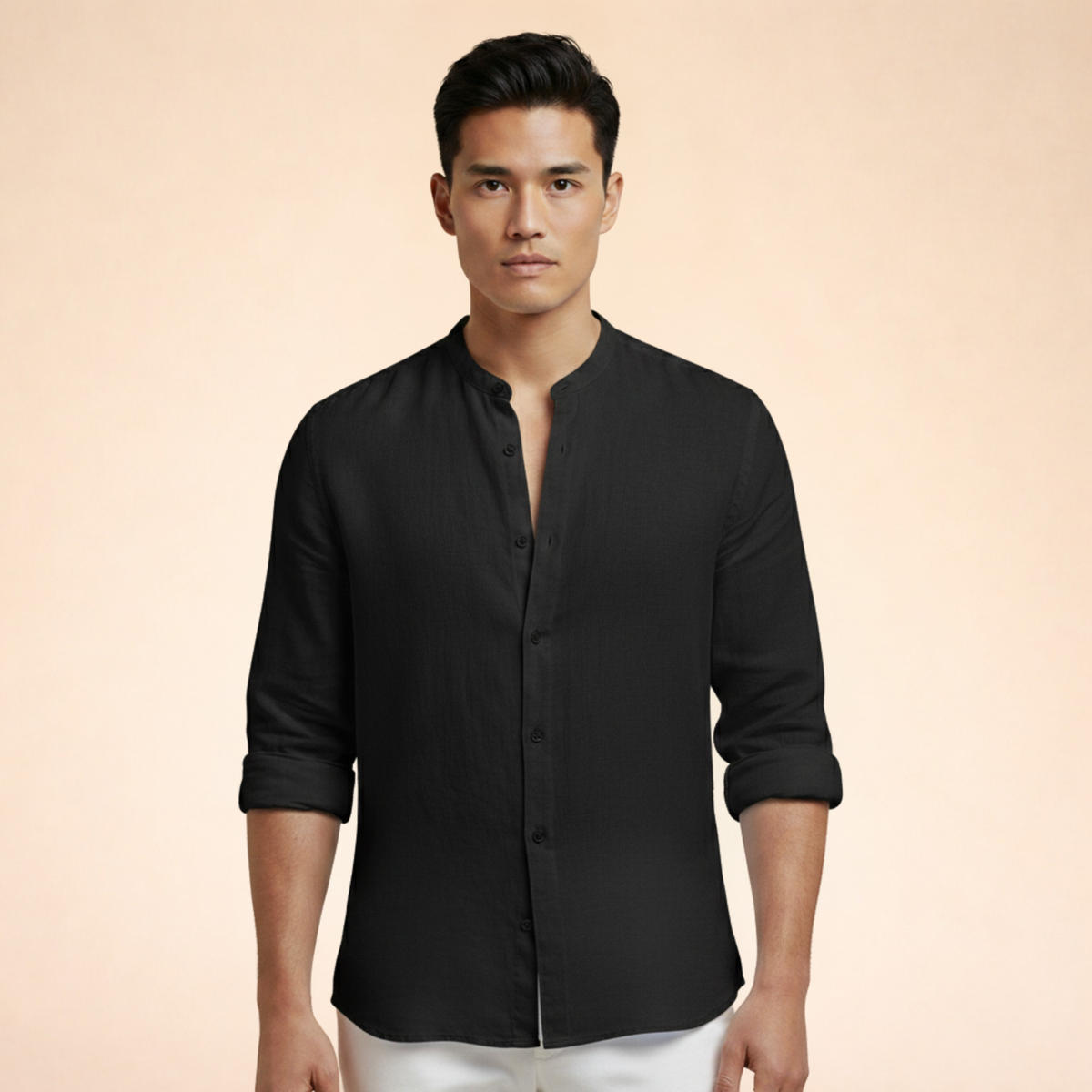 Men's Grand Collar Linen Blend Tailored Casual Shirt
