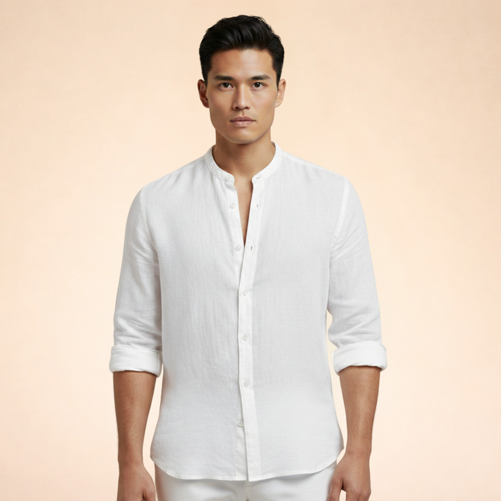 Men's Grand Collar Linen Blend Tailored Casual Shirt
