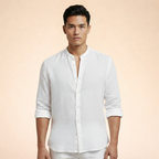 Men's Grand Collar Linen Blend Tailored Casual Shirt