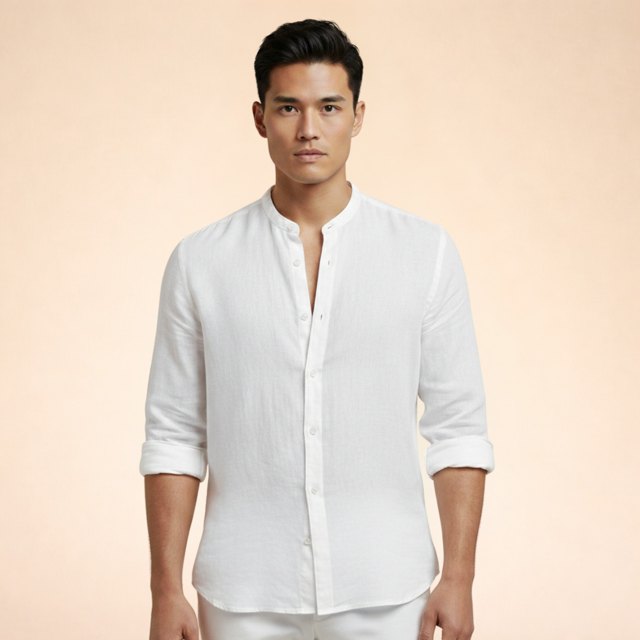 Men's Grand Collar Linen Blend Tailored Casual Shirt